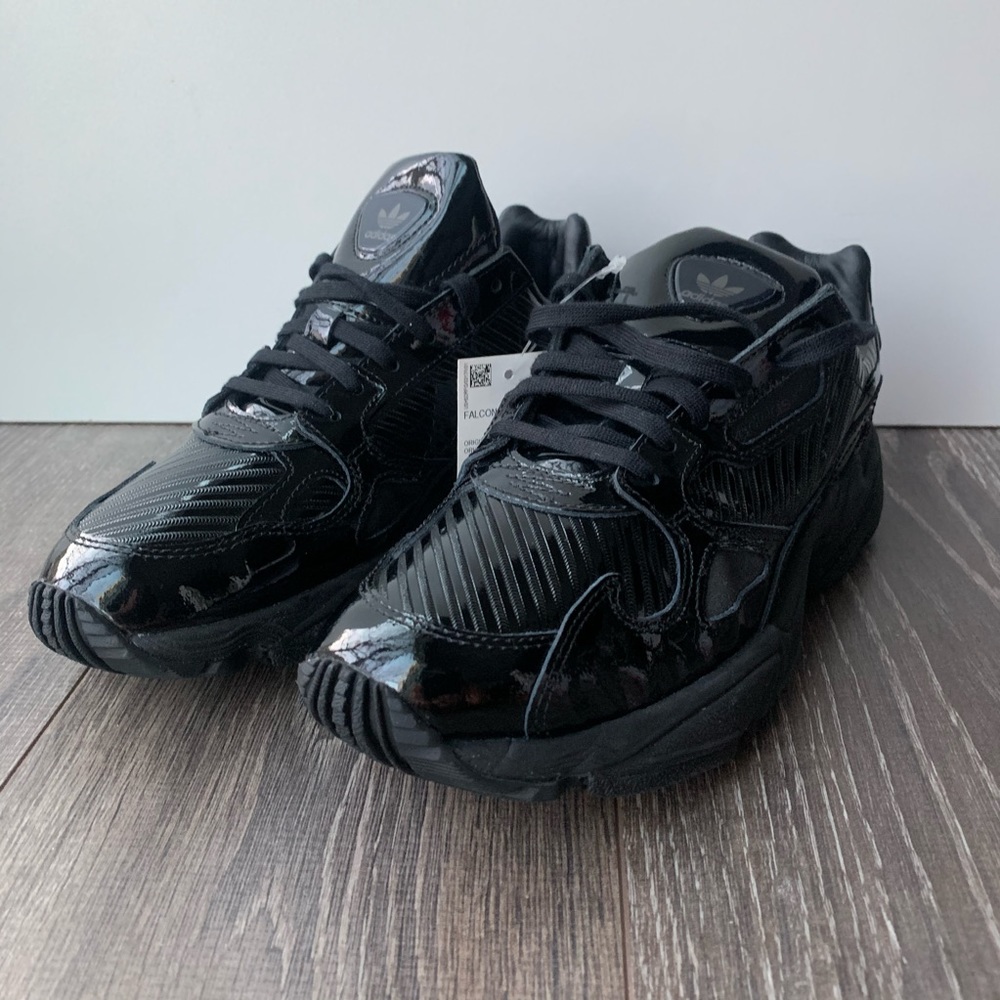 ADIDAS WOMEN'S FALCON PATENT BLACK SIZE 6.5